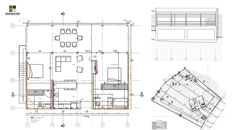 Corte arquitectónico técnico del proyecto Trencadis en El Peñón, Cali — diseño de Parámetro Arquitectura e Ingeniería